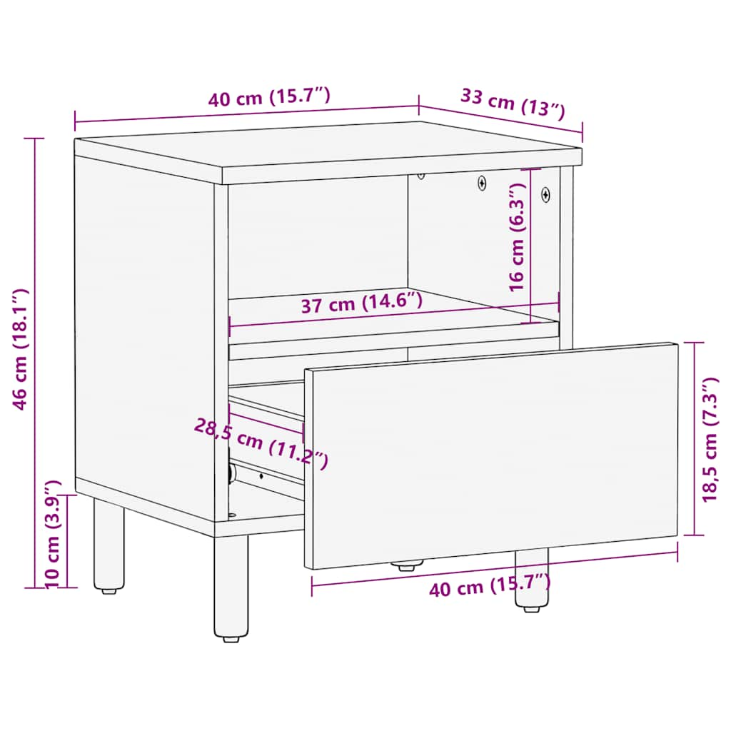 vidaXL Mesilla de noche marrón 40x33x46 cm madera maciza mango