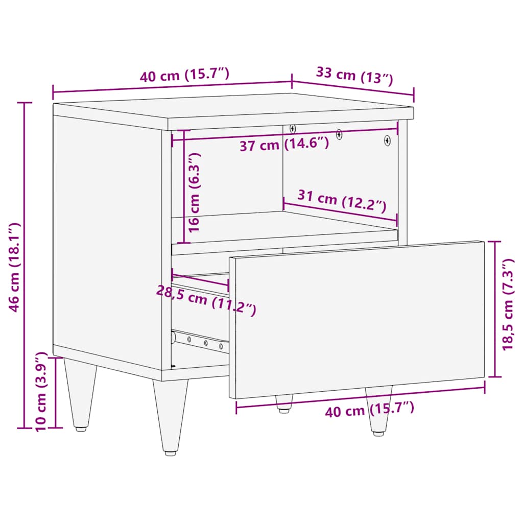 vidaXL Mesita de noche de madera maciza de mango gris claro 40x33x46cm