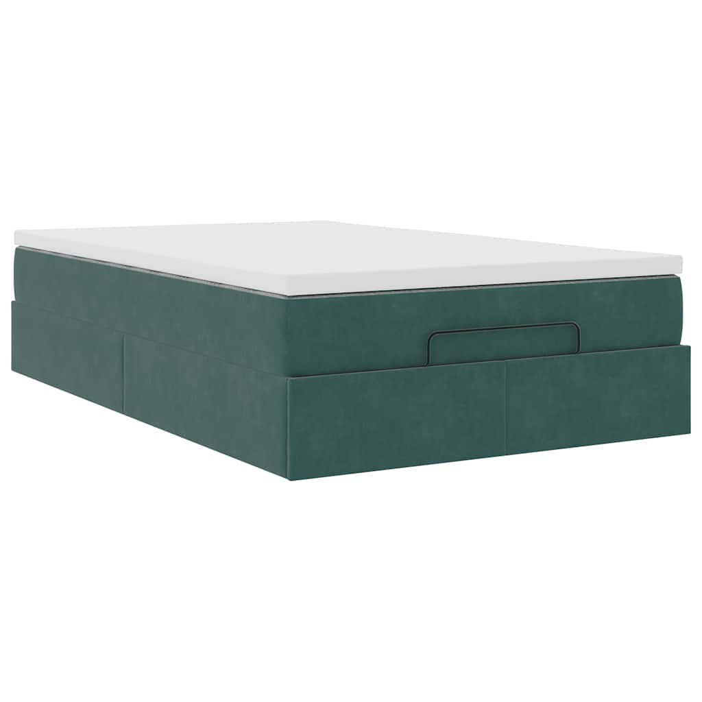 vidaXL Cama otomana con colchón 120x190 cm terciopelo verde oscuro