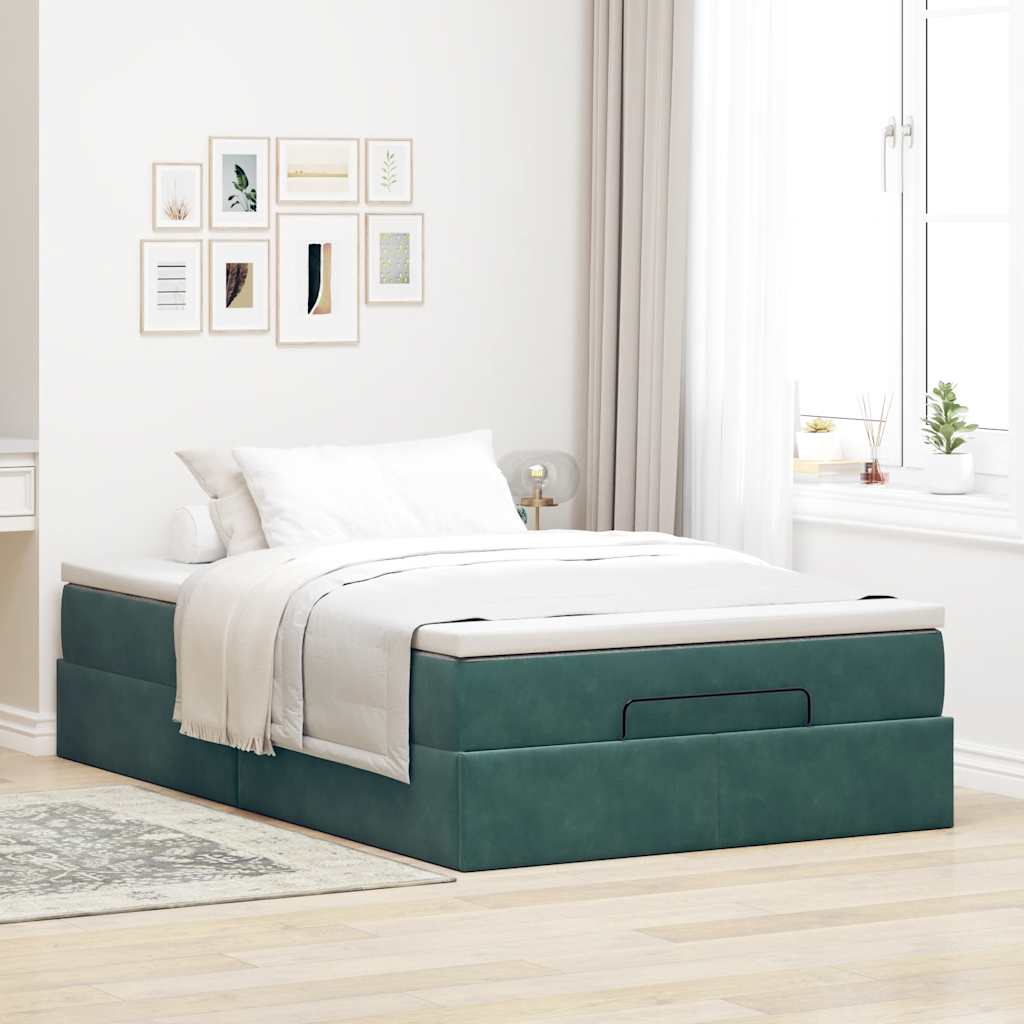 vidaXL Cama otomana con colchón 120x190 cm terciopelo verde oscuro