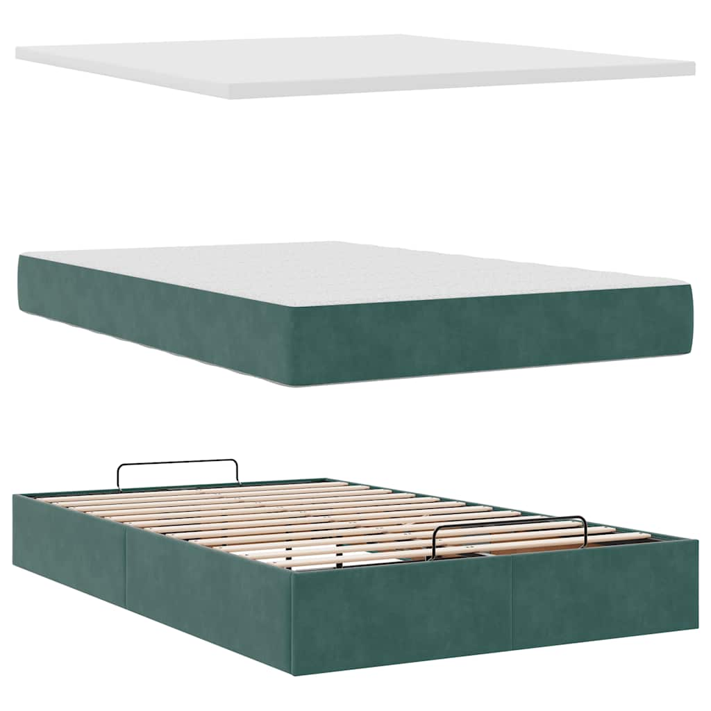 vidaXL Cama otomana con colchón 120x190 cm terciopelo verde oscuro