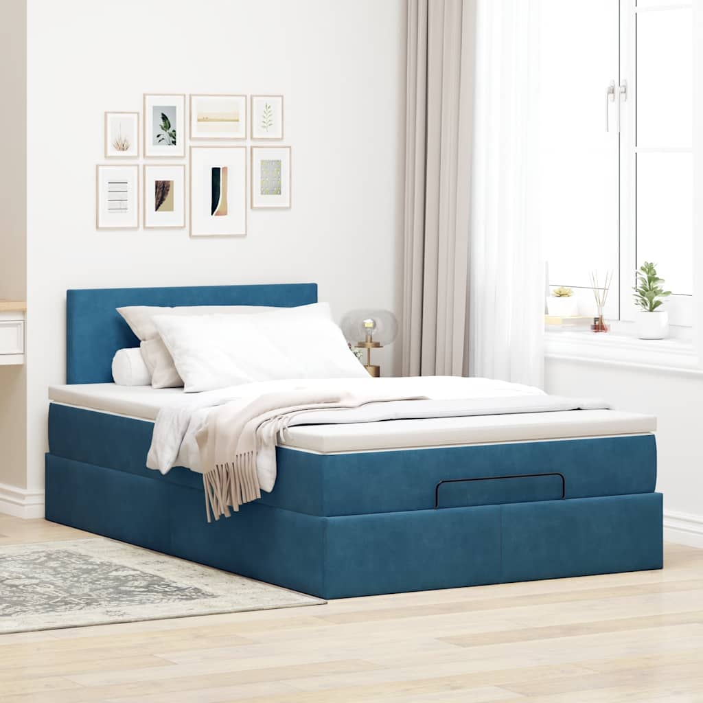 vidaXL Cama otomana con colchón 120x190 cm terciopelo azul oscuro