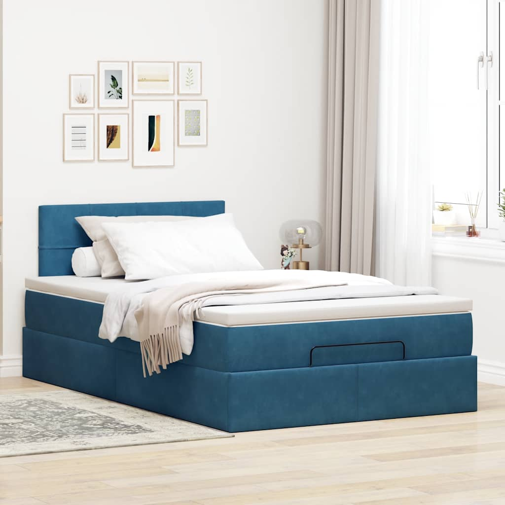 vidaXL Cama otomana con colchón 120x190 cm terciopelo azul oscuro