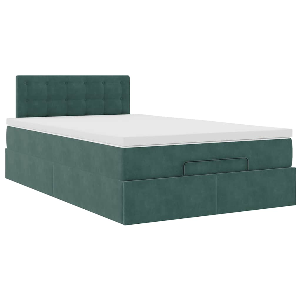 vidaXL Cama otomana con colchón 120x190 cm terciopelo verde oscuro