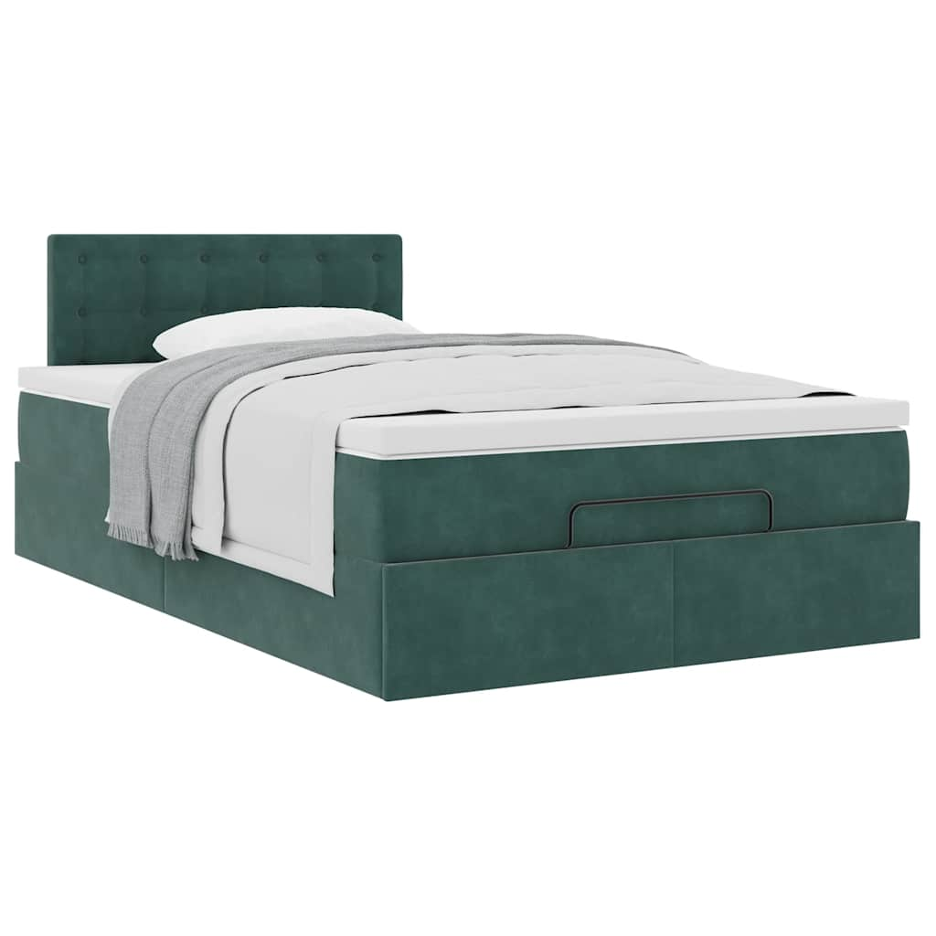 vidaXL Cama otomana con colchón 120x190 cm terciopelo verde oscuro