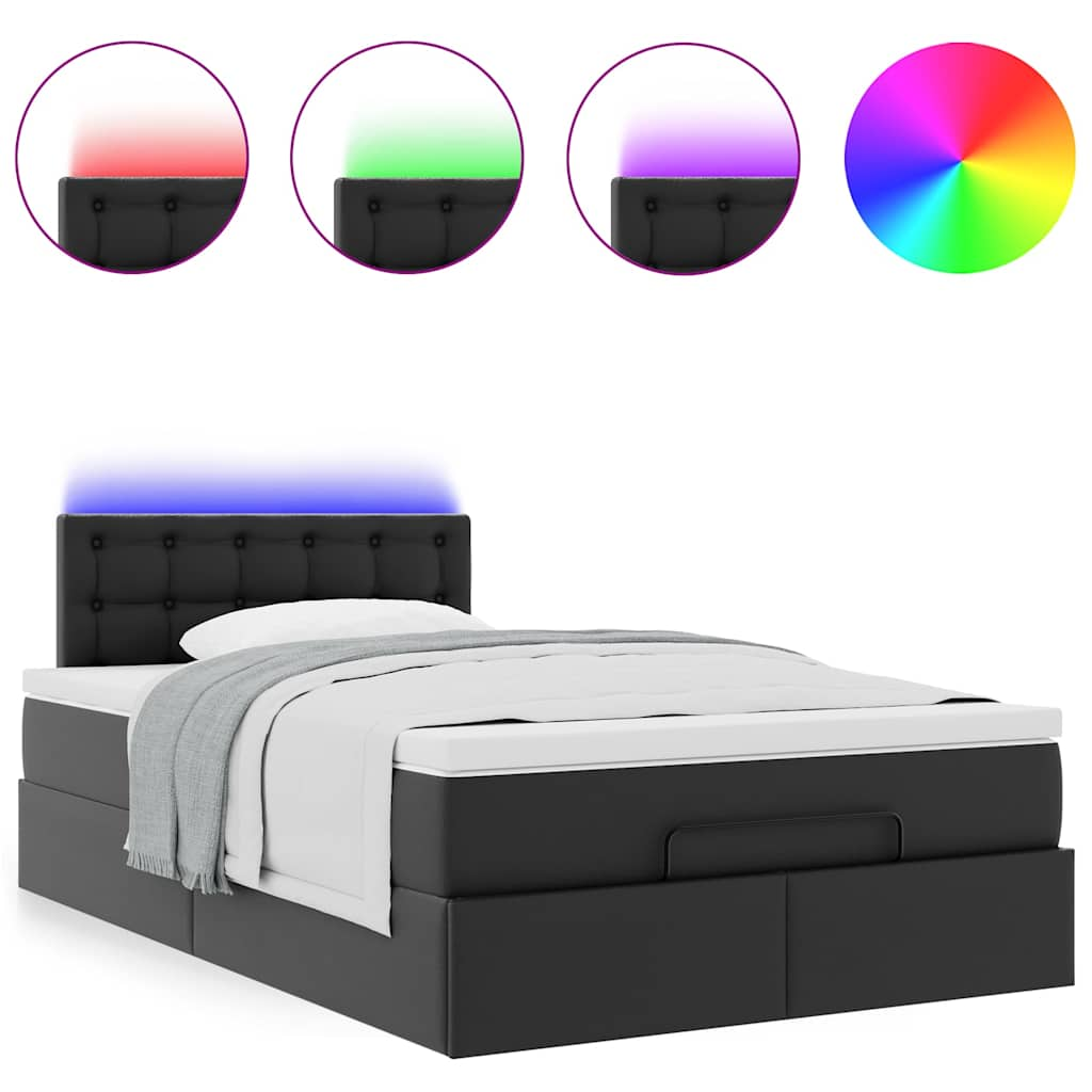 vidaXL Cama otomana colchón y LED cuero sintético negro 120x190cm