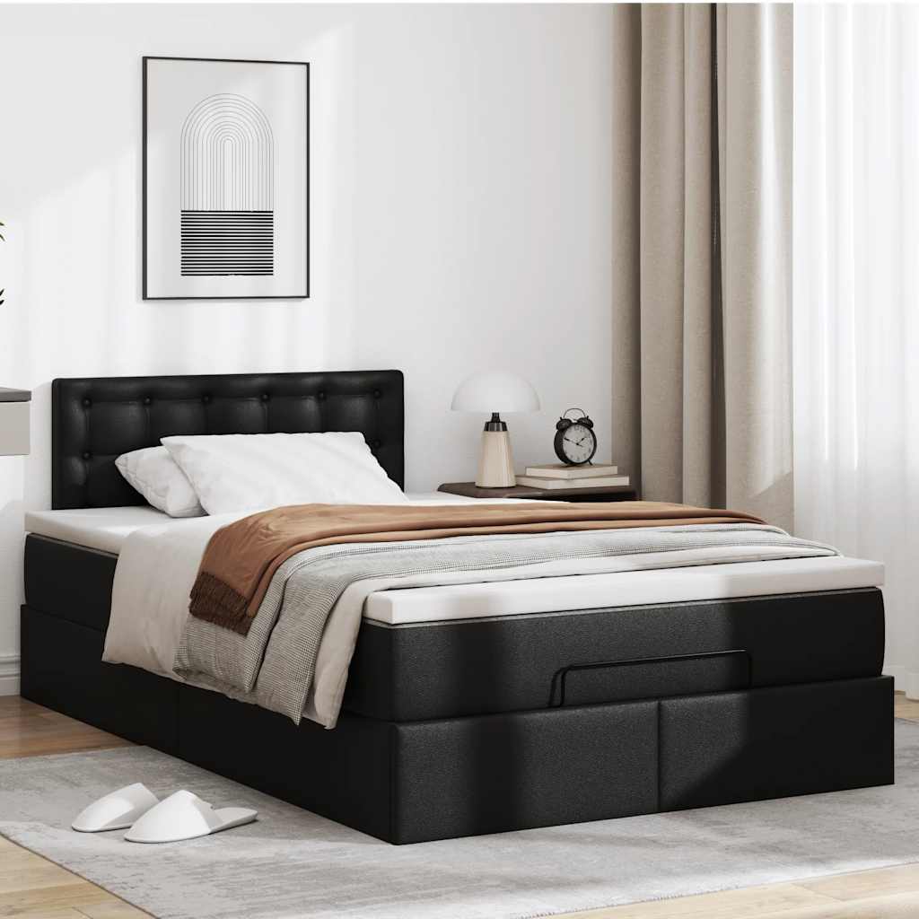 vidaXL Cama otomana colchón y LED cuero sintético negro 120x190cm