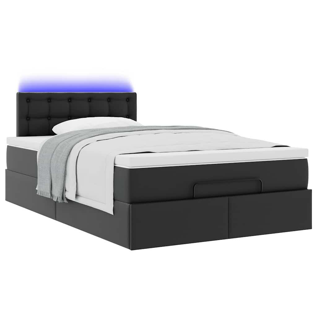 vidaXL Cama otomana colchón y LED cuero sintético negro 120x190cm