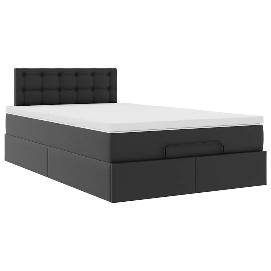 vidaXL Cama otomana colchón y LED cuero sintético negro 120x190cm