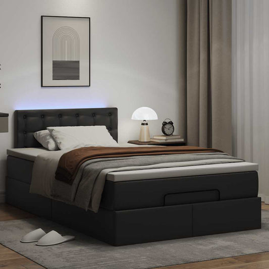 vidaXL Cama otomana colchón y LED cuero sintético negro 120x190cm