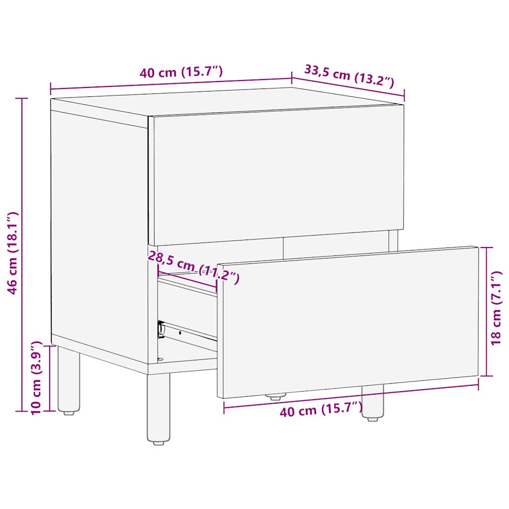 vidaXL Mesitas de noche 2 uds madera mango rugosa negro 40x33,5x46 cm