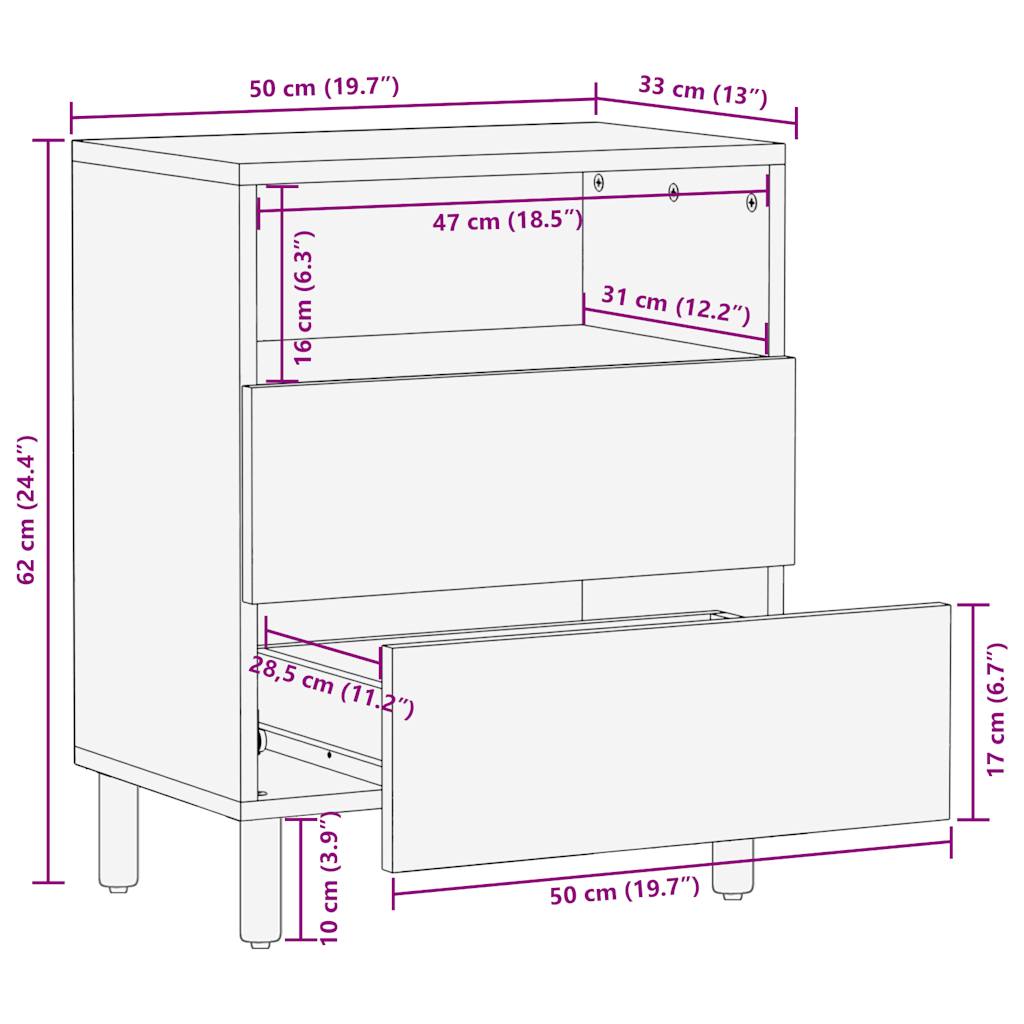 vidaXL Mesita de noche madera maciza de mango rugosa negro 50x33x62 cm