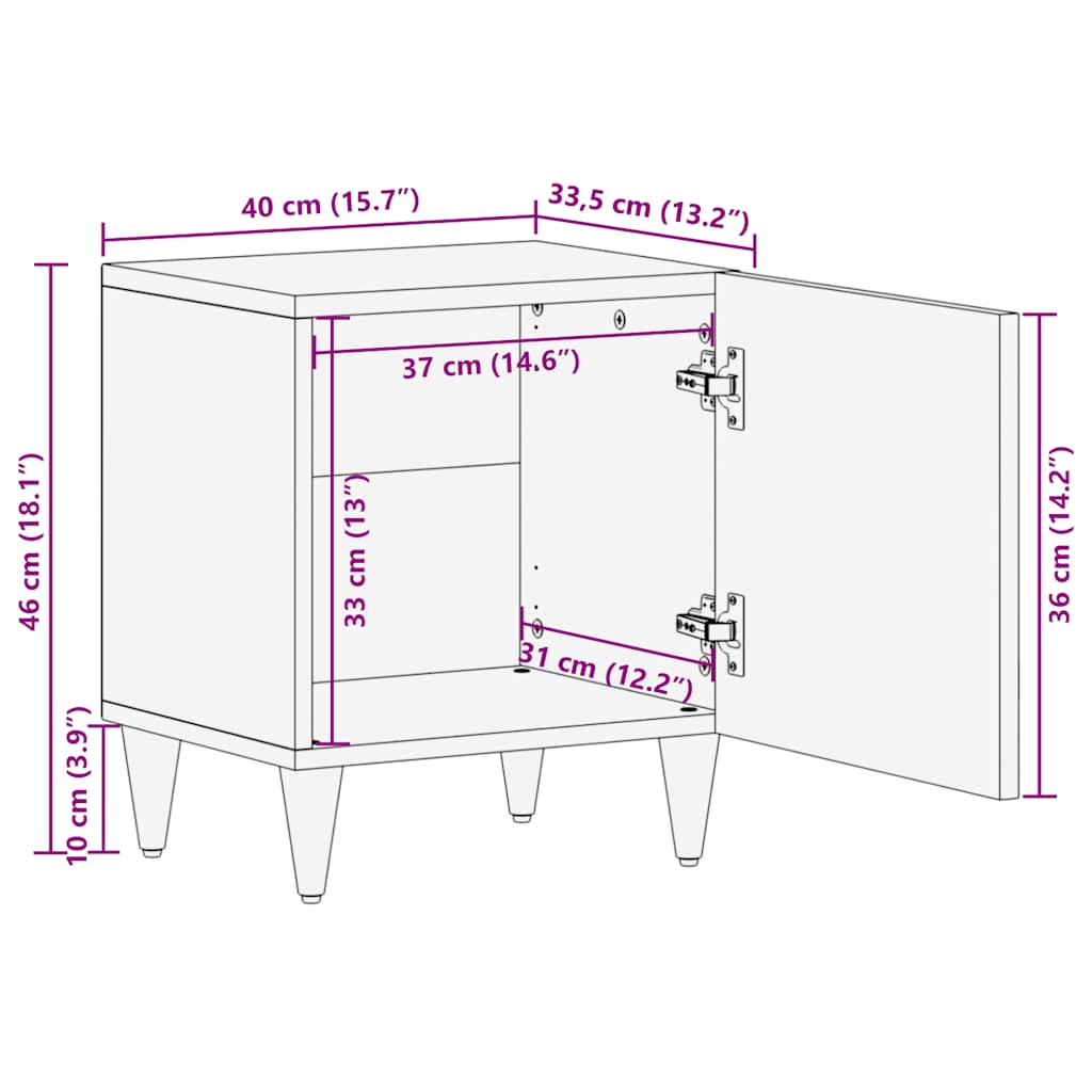 vidaXL Mesita de noche de madera maciza de mango 40x33,5x46 cm