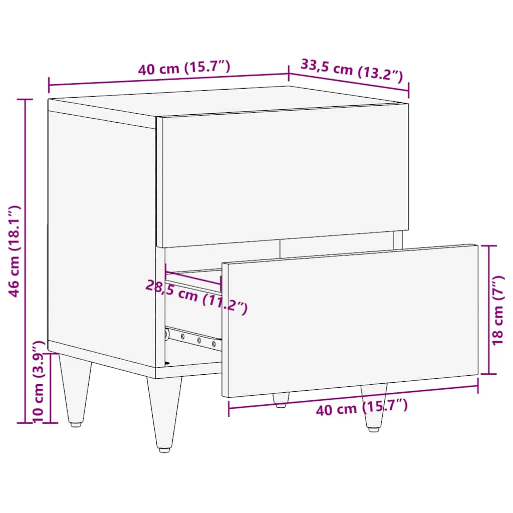 vidaXL Mesita de noche de madera maciza de mango 40x33,5x46 cm