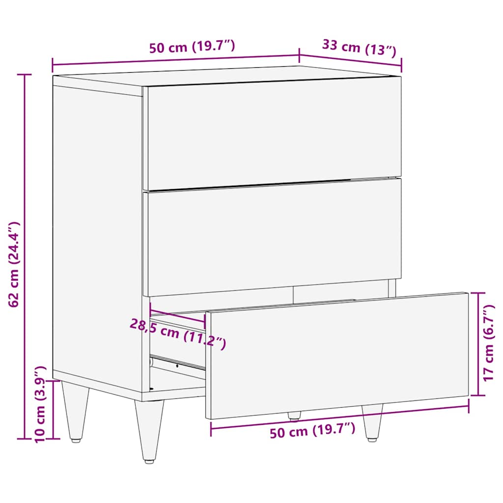 vidaXL Mesita de noche madera maciza de mango 50x33x60 cm