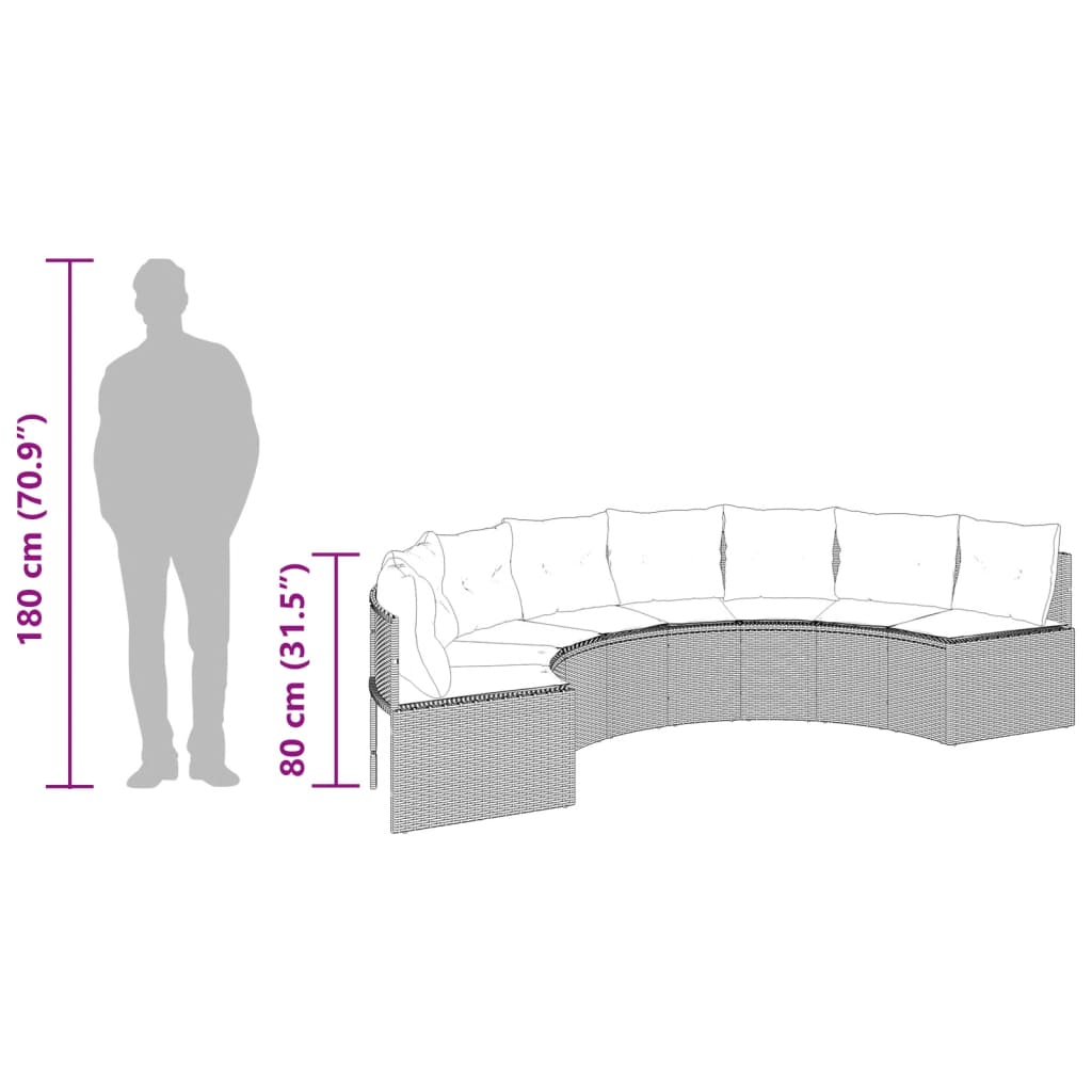 vidaXL Sofá de jardín semicircular con mesa y cojines ratán PE beige