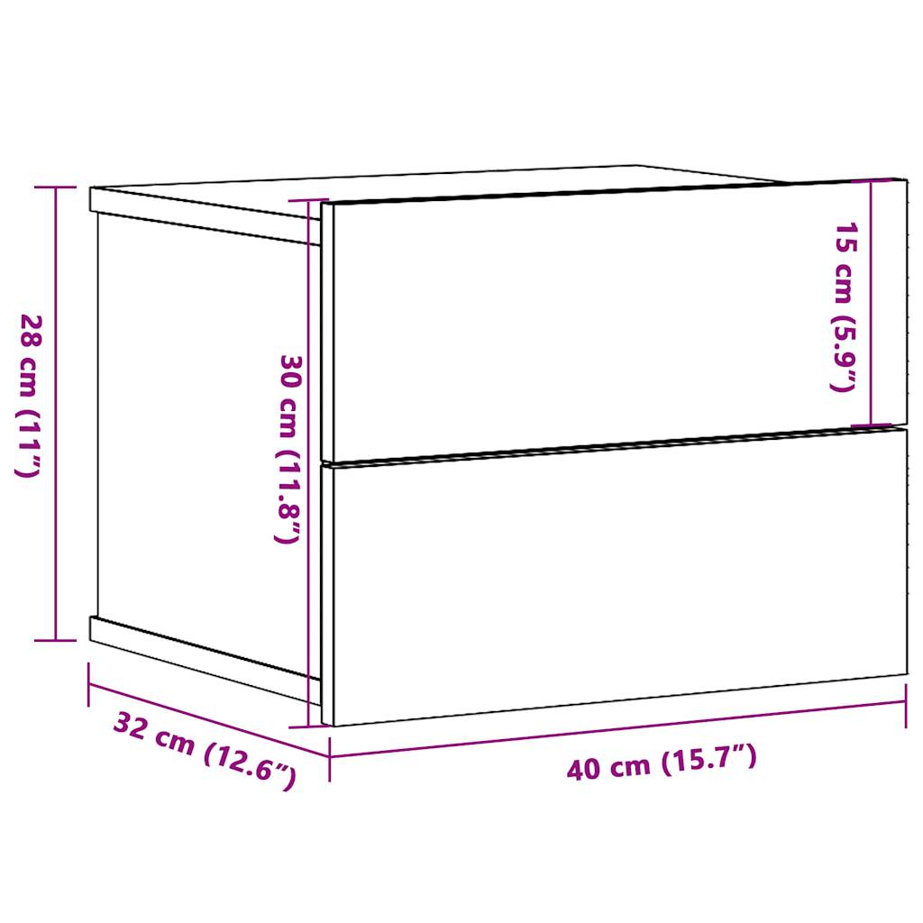 vidaXL Mesitas de noche de pared 2 uds madera envejecida 40x32x30 cm