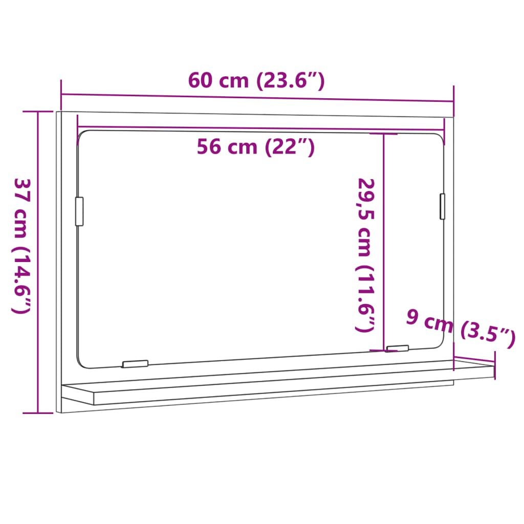 vidaXL Espejo mueble de baño madera ingeniería envejecida 60x11x37 cm