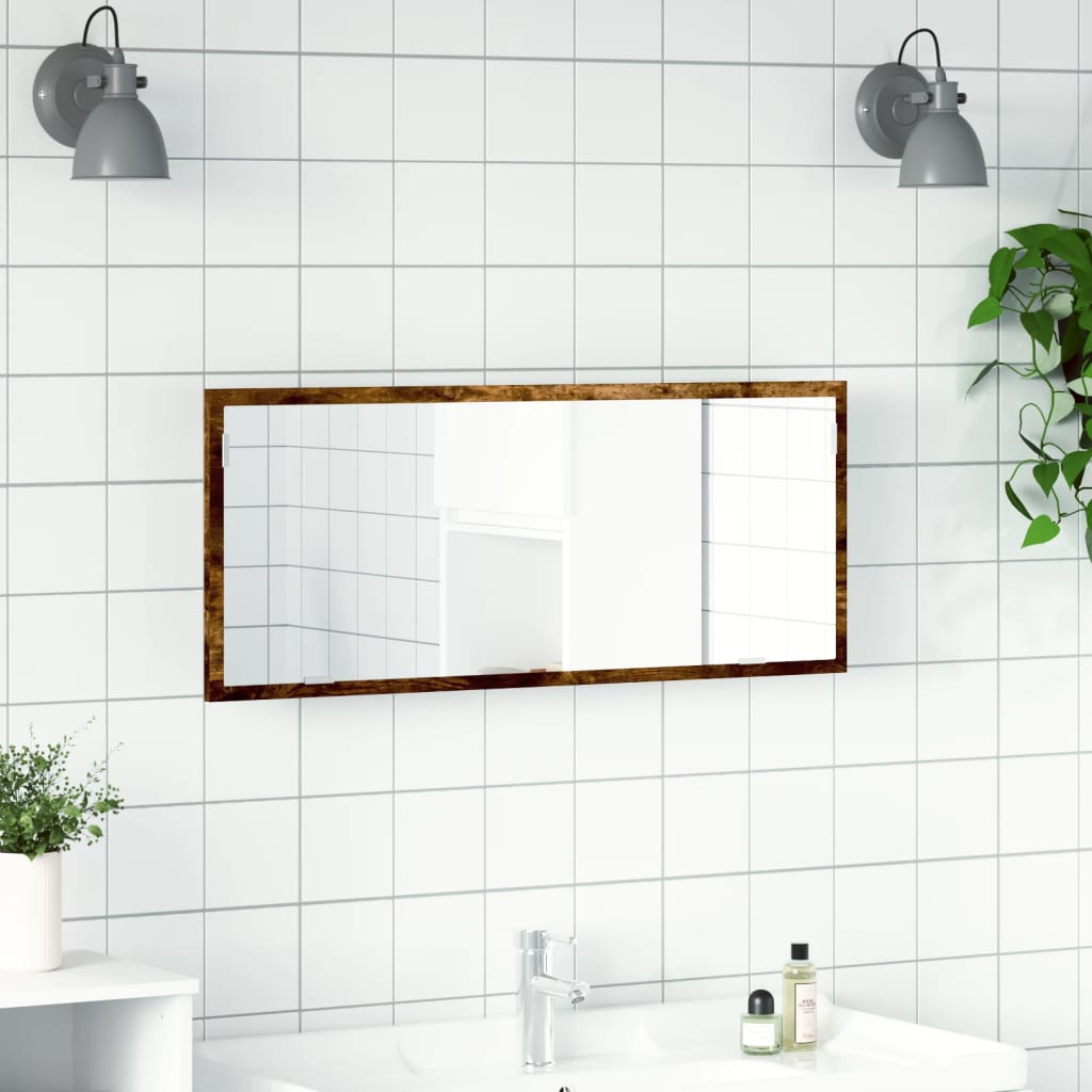 vidaXL Espejo de baño LED madera ingeniería roble ahumado 100x8,5x37cm