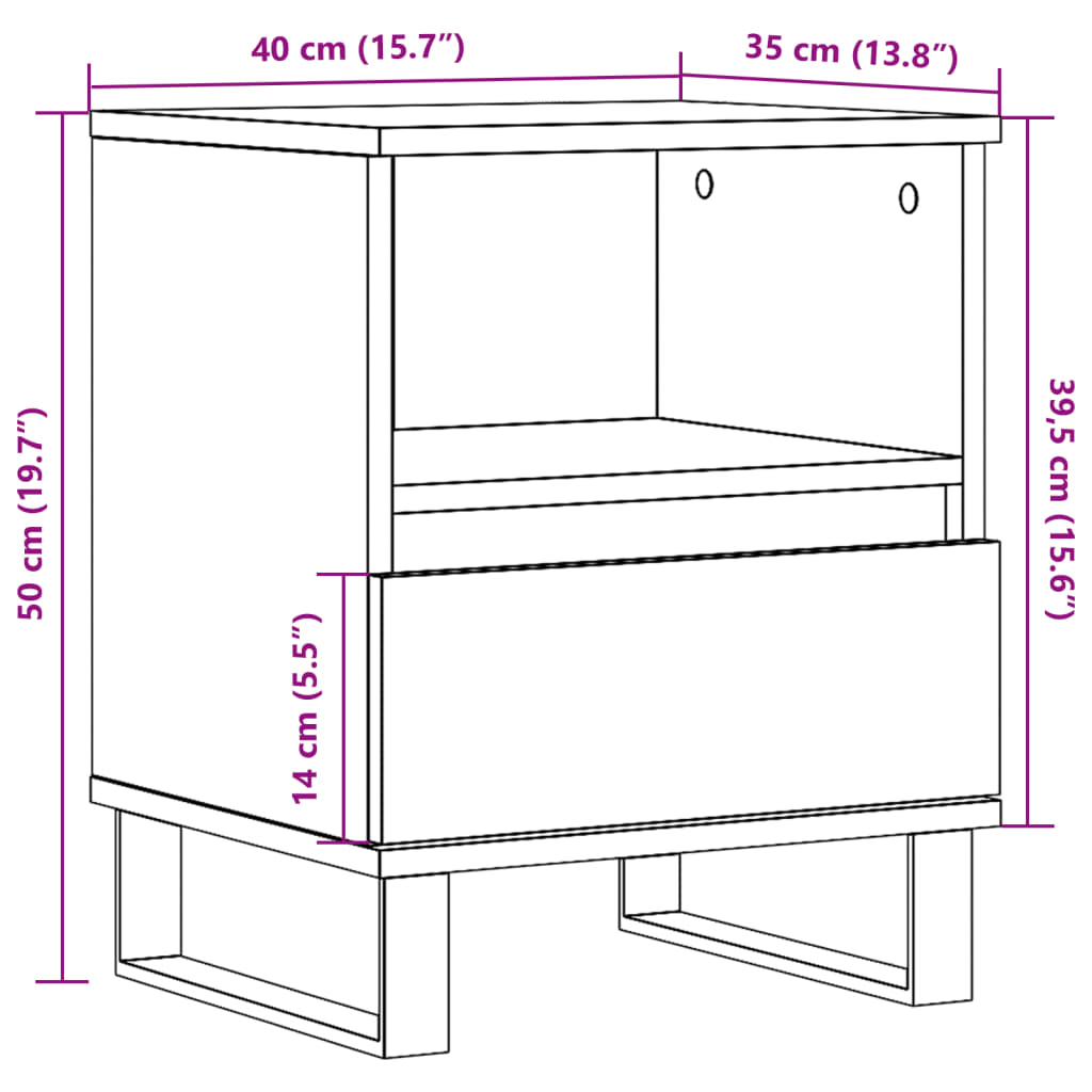 vidaXL Mesita de noche madera de ingeniería roble artisian 40x35x50 cm