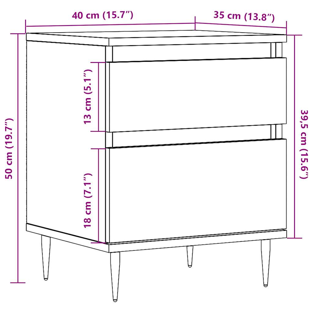 vidaXL Mesitas de noche 2 uds madera ingeniería envejecida 40x35x50 cm