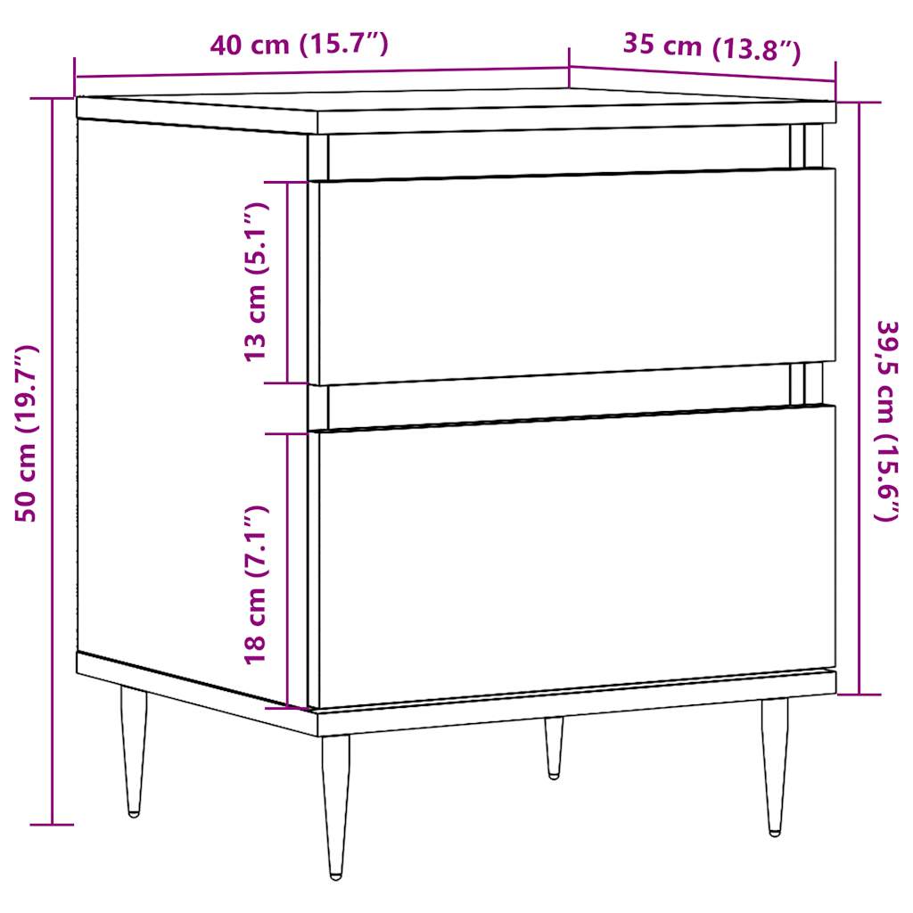 vidaXL Mesitas de noche 2 uds madera roble artisian 40x35x50 cm