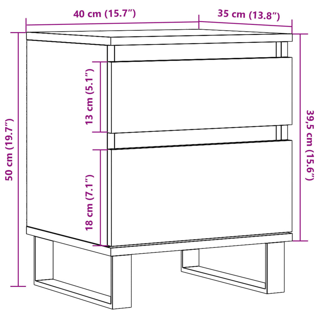 vidaXL Mesitas de noche 2 uds madera ingeniería envejecida 40x35x50 cm