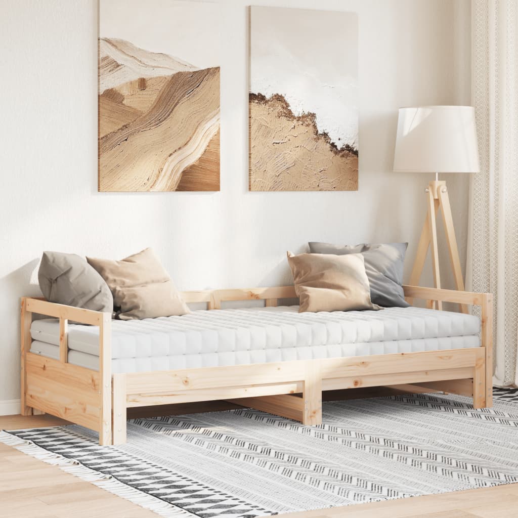 vidaXL Sofá cama nido con colchones madera maciza de pino 90x200 cm