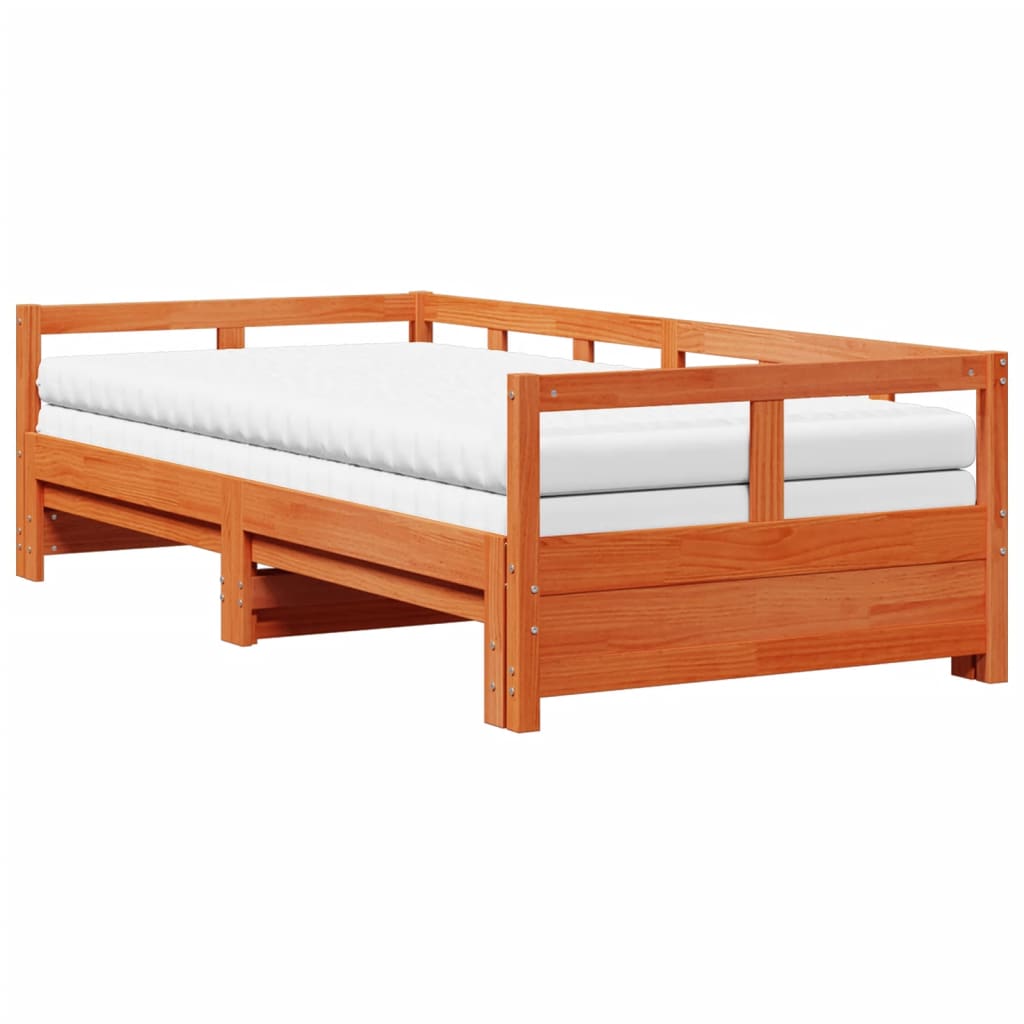 vidaXL Sofá cama nido con colchones madera maciza pino marrón 90x200cm