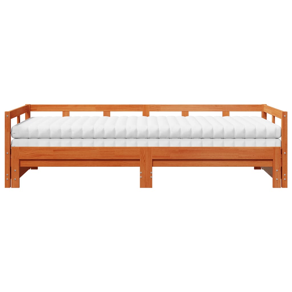 vidaXL Sofá cama nido con colchones madera maciza pino marrón 90x200cm