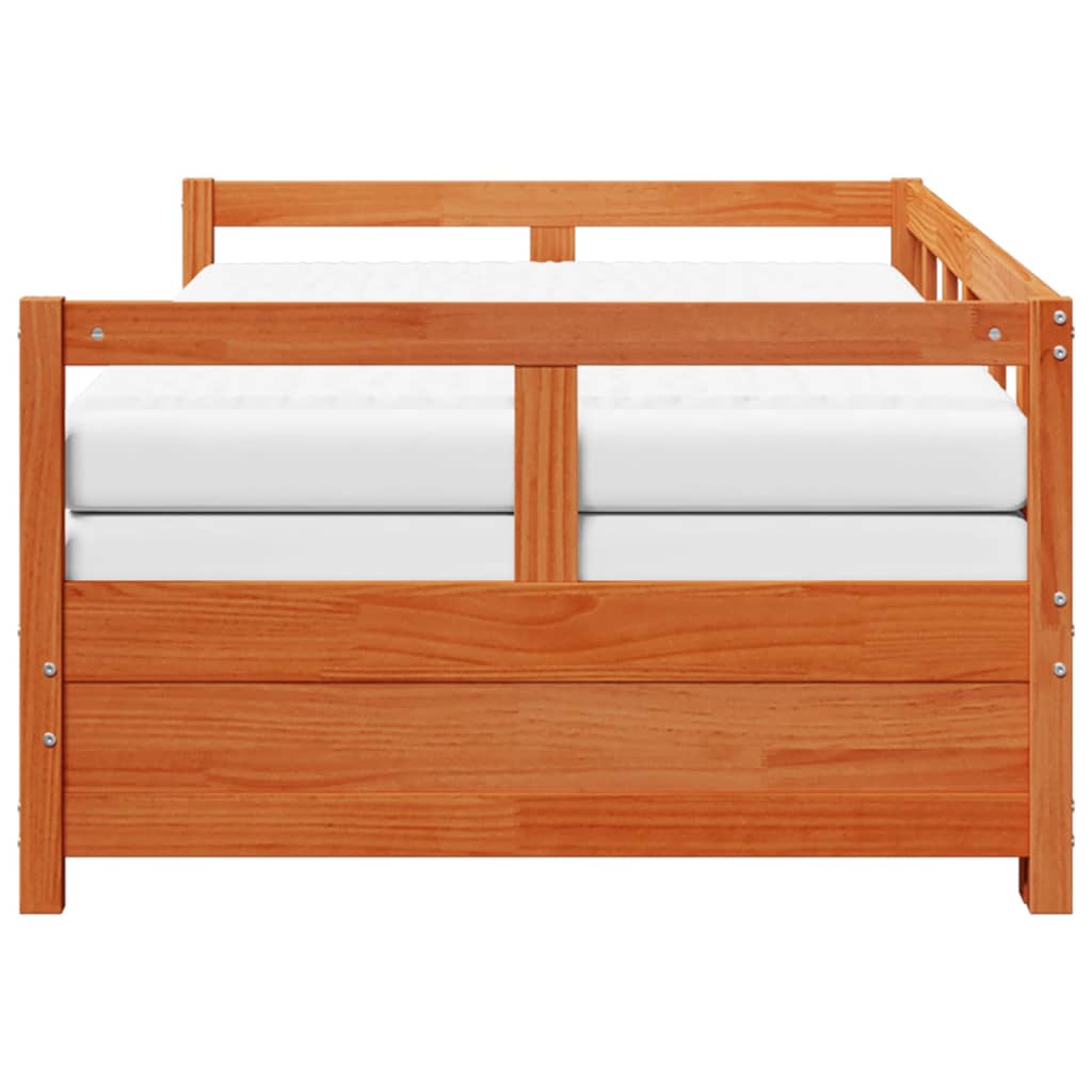 vidaXL Sofá cama nido con colchones madera maciza pino marrón 90x200cm