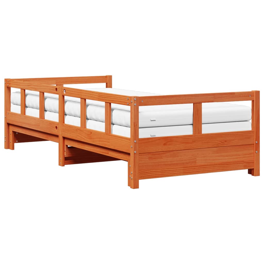 vidaXL Sofá cama nido con colchones madera maciza pino marrón 90x200cm