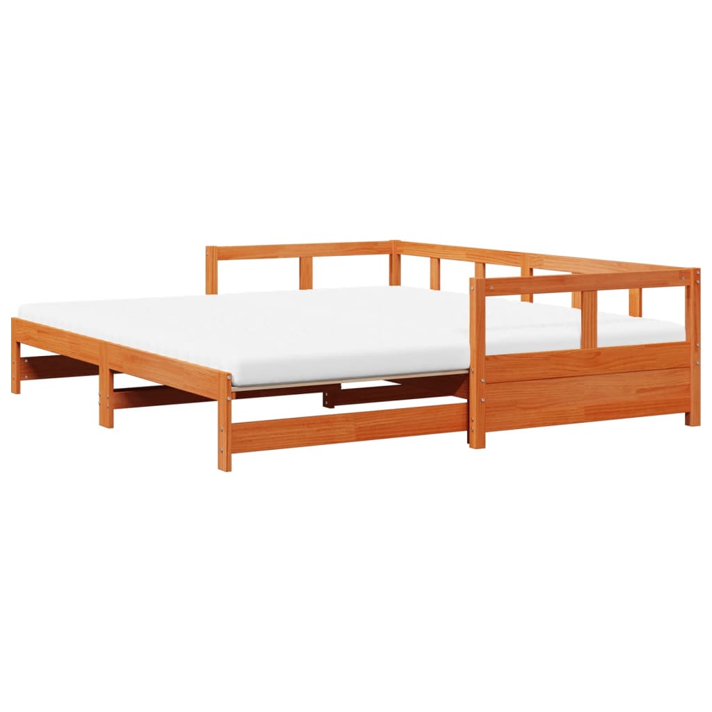 vidaXL Sofá cama nido con colchones madera maciza pino marrón 90x200cm