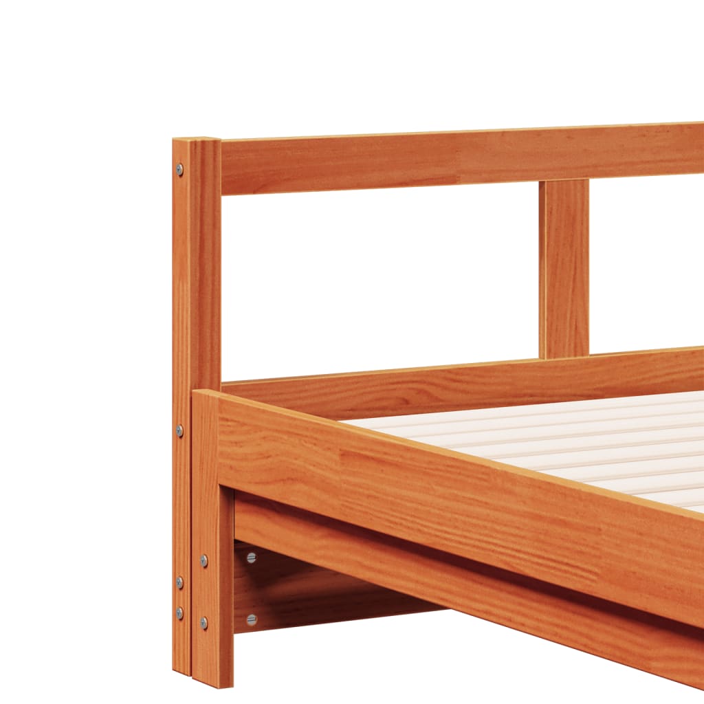 vidaXL Sofá cama nido con colchones madera maciza pino marrón 90x200cm