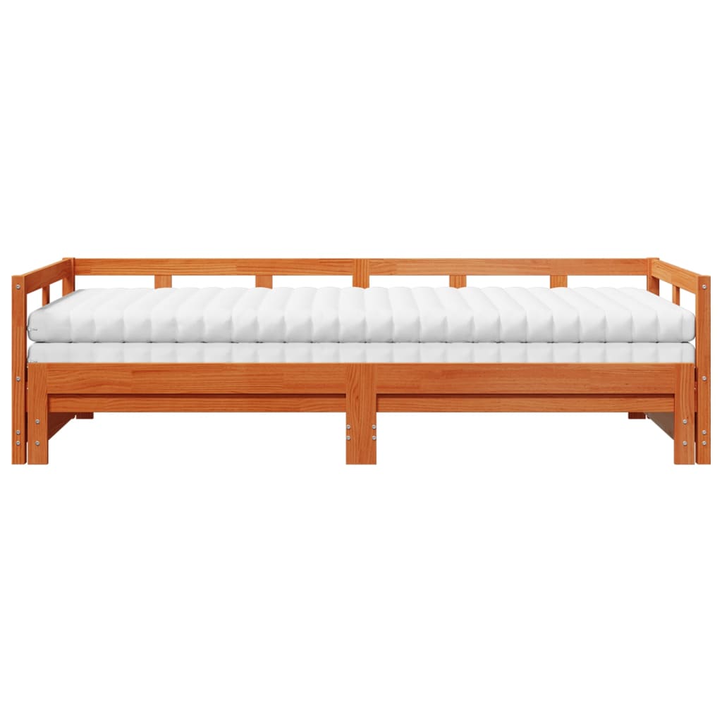 vidaXL Sofá cama nido con colchones madera maciza marrón 90x190 cm