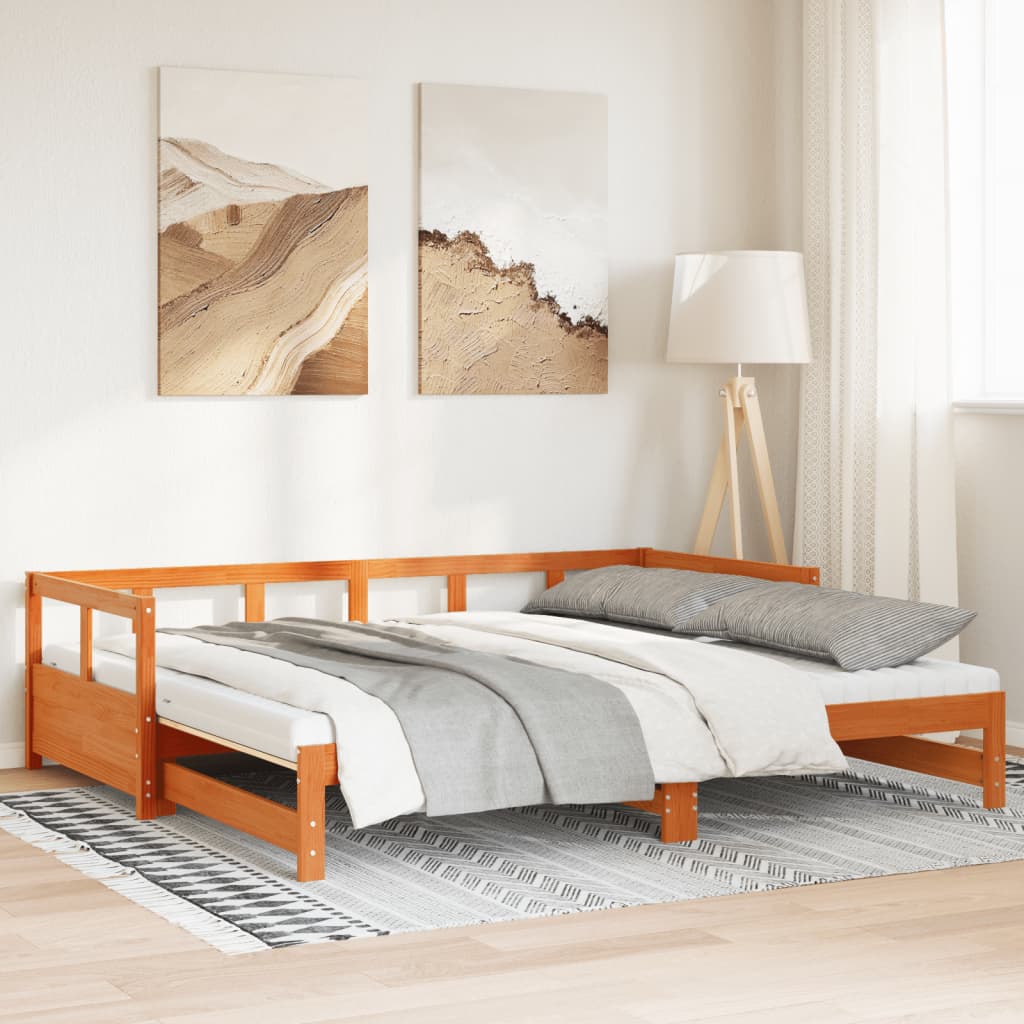 vidaXL Sofá cama nido con colchones madera maciza marrón 90x190 cm