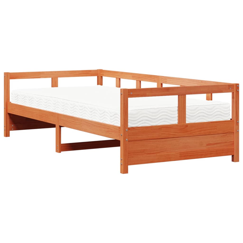 vidaXL Sofá cama con colchón madera maciza pino marrón cera 90x200 cm