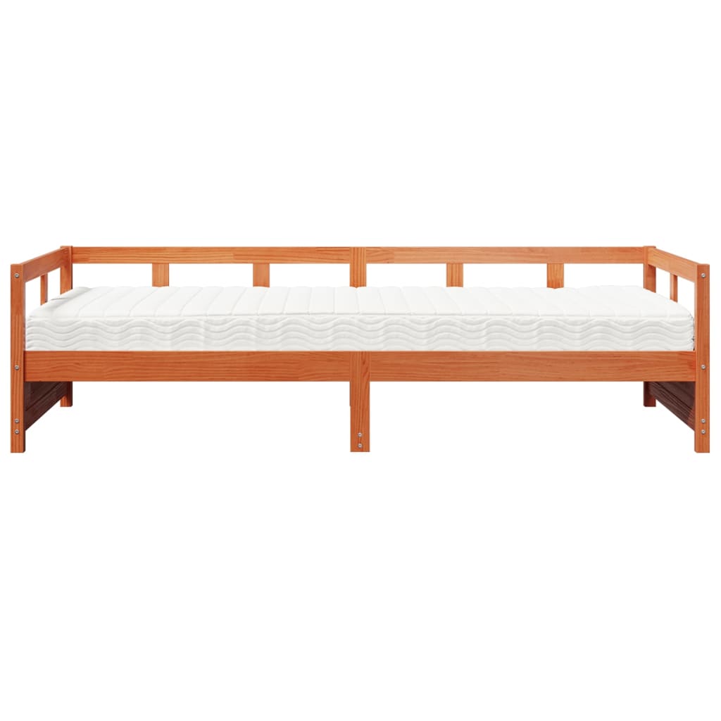 vidaXL Sofá cama con colchón madera maciza pino marrón cera 90x200 cm