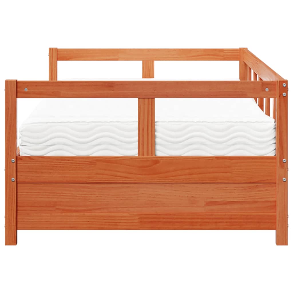 vidaXL Sofá cama con colchón madera maciza pino marrón cera 90x200 cm