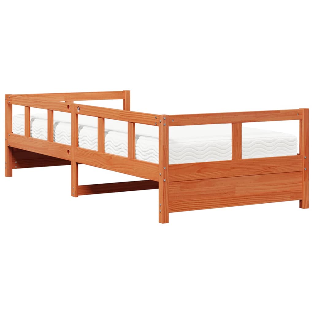 vidaXL Sofá cama con colchón madera maciza pino marrón cera 90x200 cm