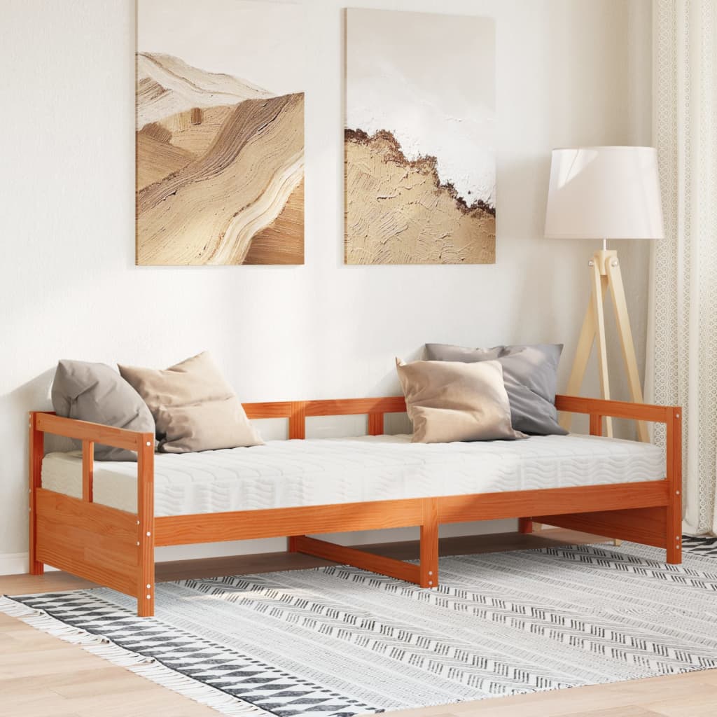 vidaXL Sofá cama sin colchón madera maciza pino marrón cera 90x190 cm