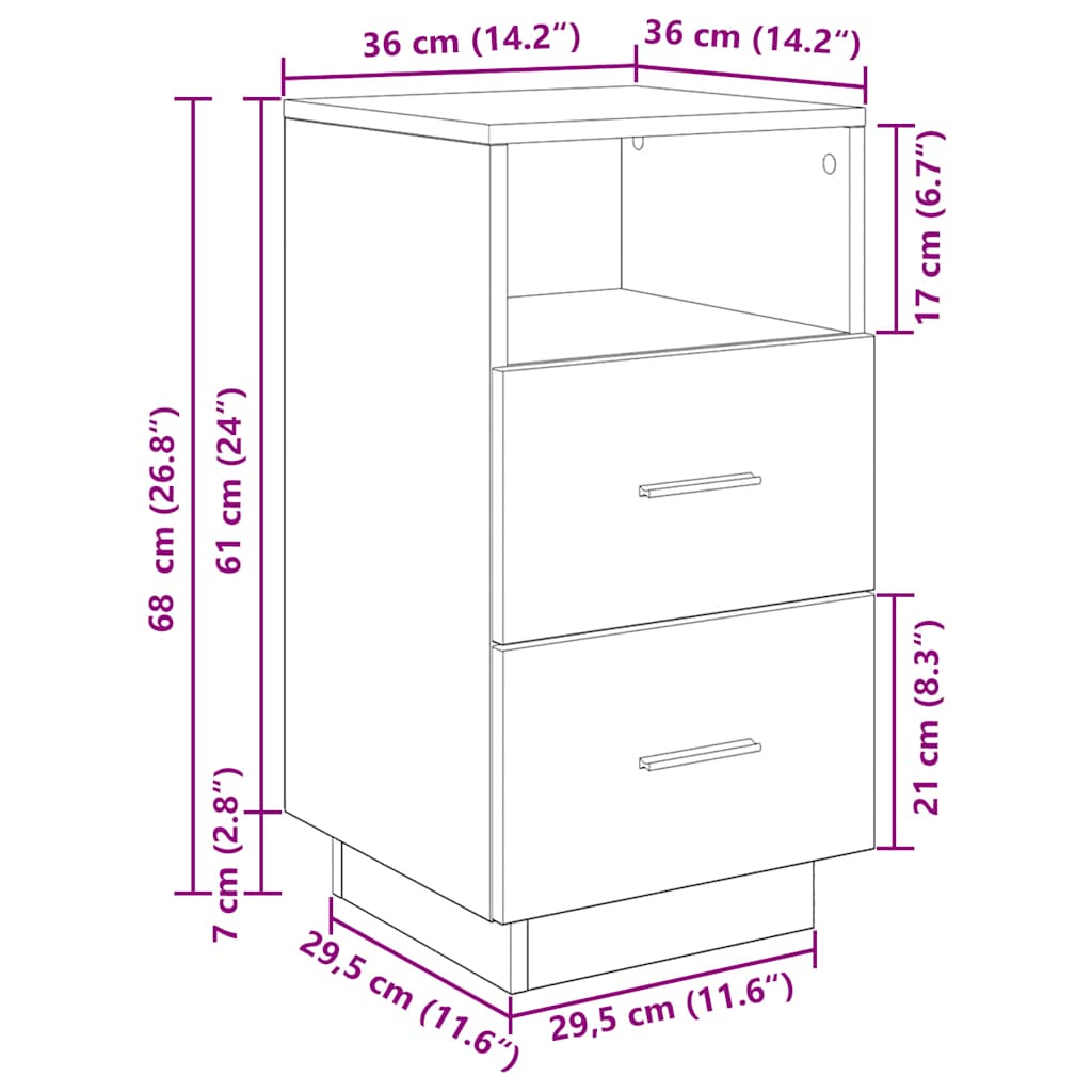 vidaXL Mesillas de noche 2 uds con 2 cajones negro 36x36x68 cm