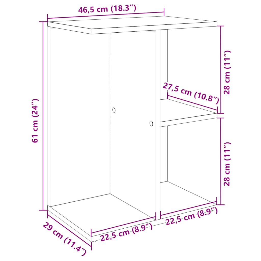 vidaXL Mesita de noche madera de ingeniería roble sonoma 46,5x29x61 cm