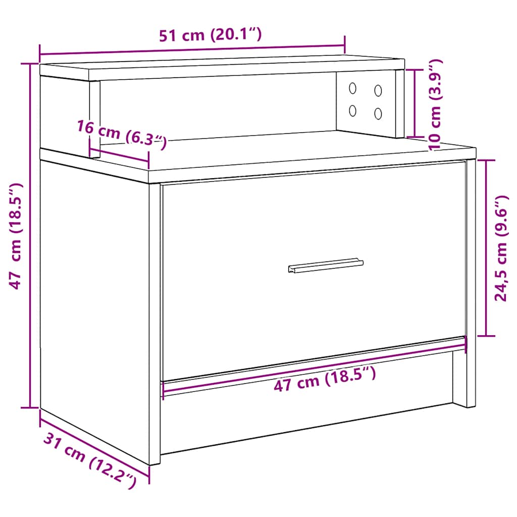 vidaXL Mesillas de noche con cajón 2 uds roble ahumado 51x31x47 cm