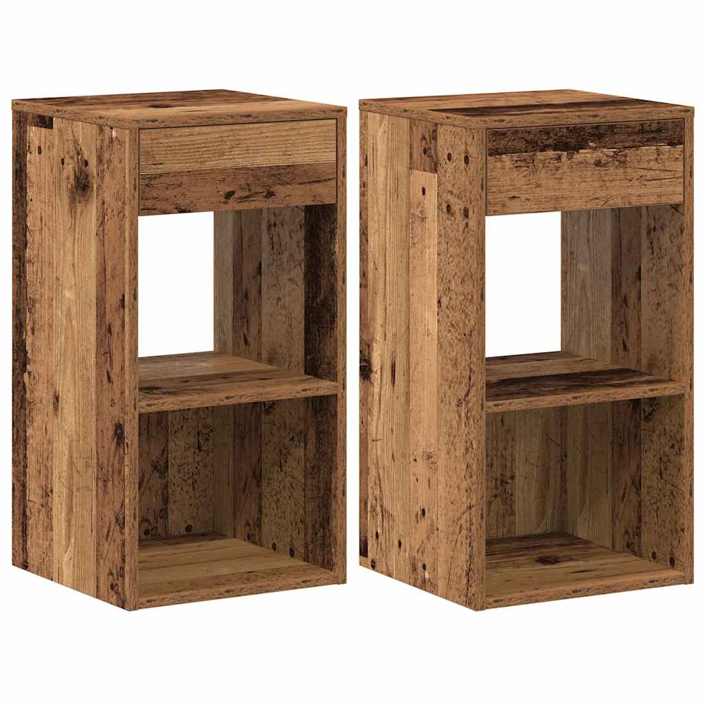 vidaXL Mesillas de noche con cajón 2 uds madera vieja 35x34x66,5 cm