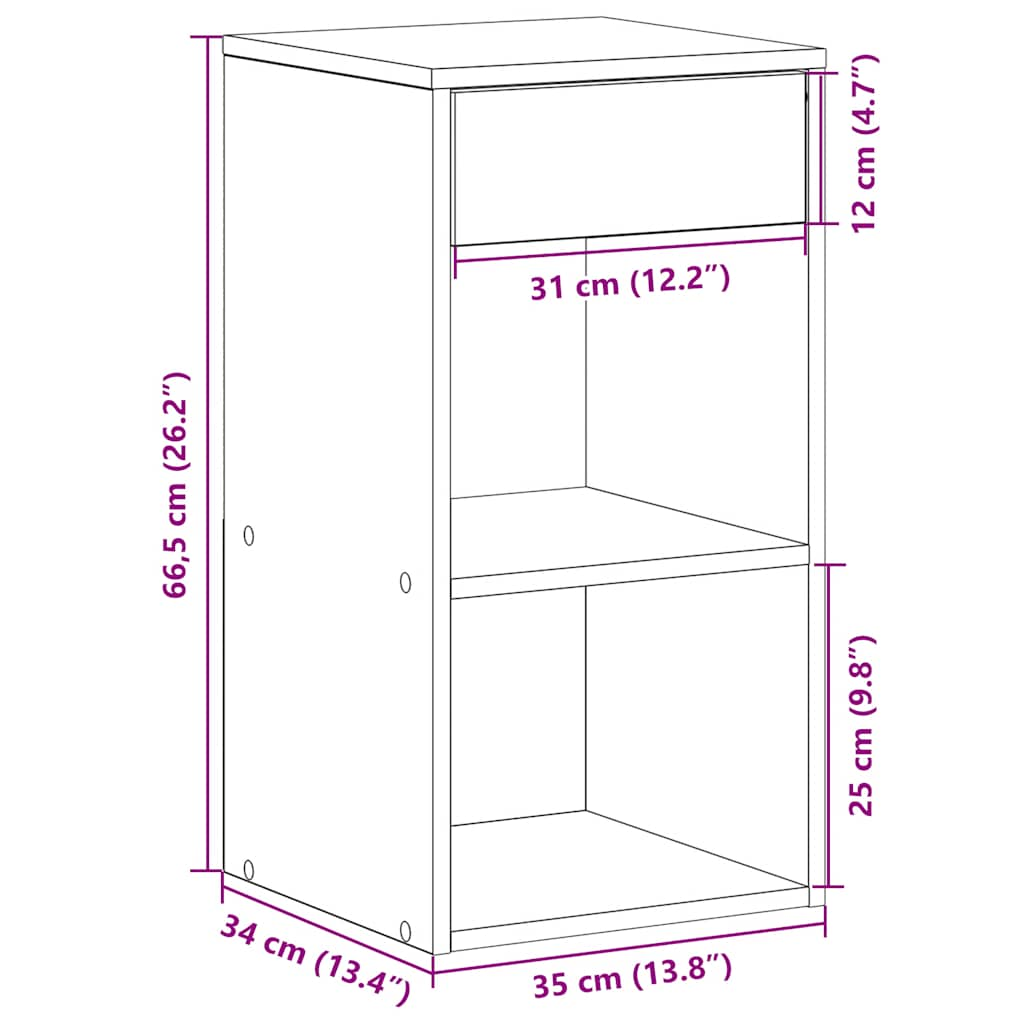 vidaXL Mesillas de noche con cajón 2 uds madera vieja 35x34x66,5 cm