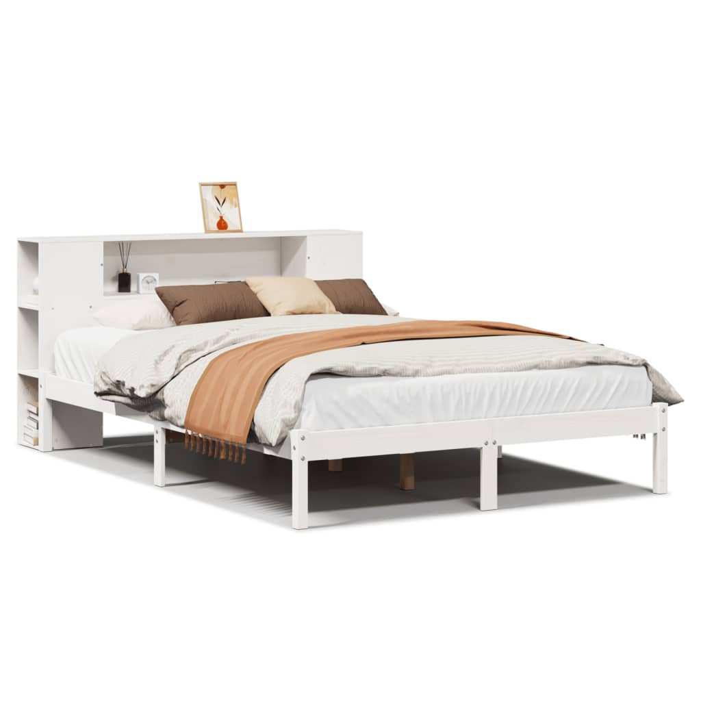 vidaXL Cama con estantería sin colchón madera maciza blanca 150x200 cm