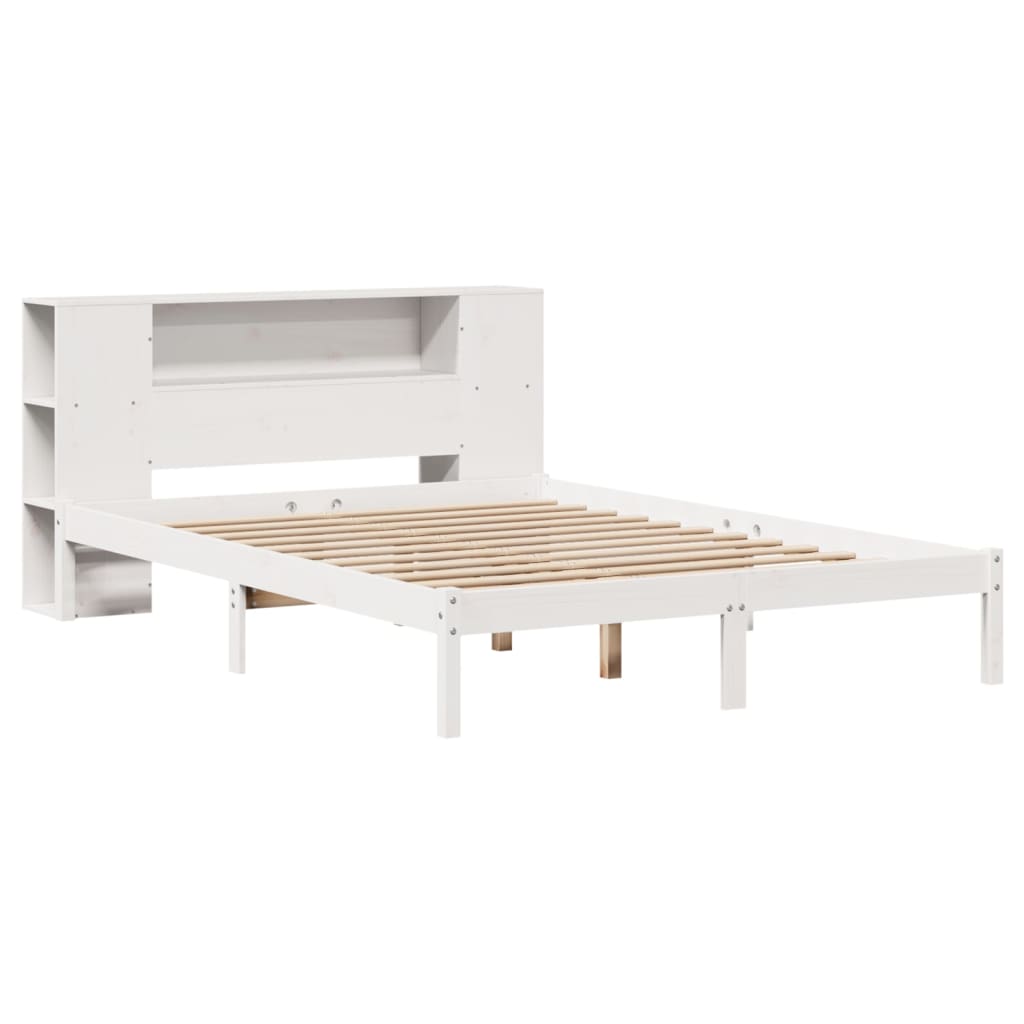 vidaXL Cama con estantería sin colchón madera maciza blanca 150x200 cm