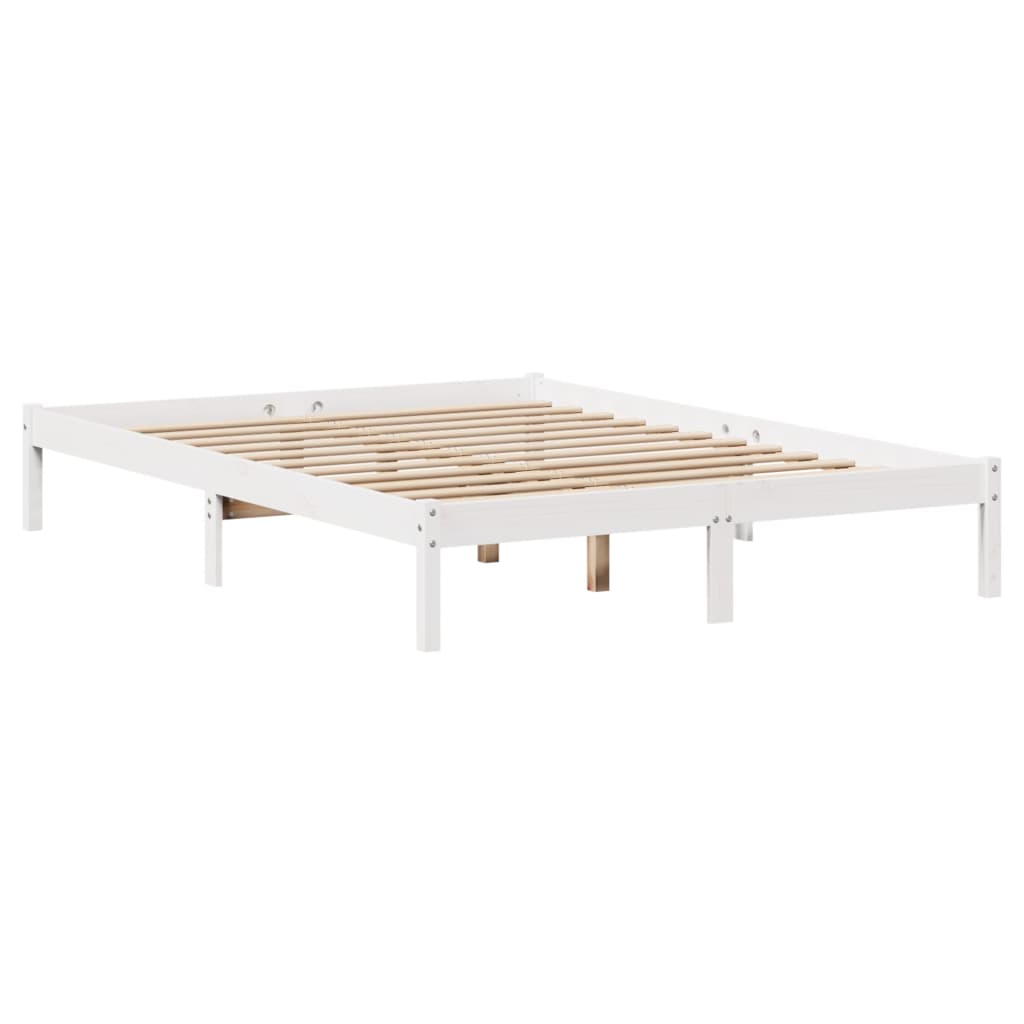 vidaXL Cama con estantería sin colchón madera maciza blanca 150x200 cm