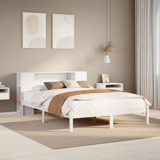 vidaXL Cama con estantería sin colchón madera maciza blanca 150x200 cm